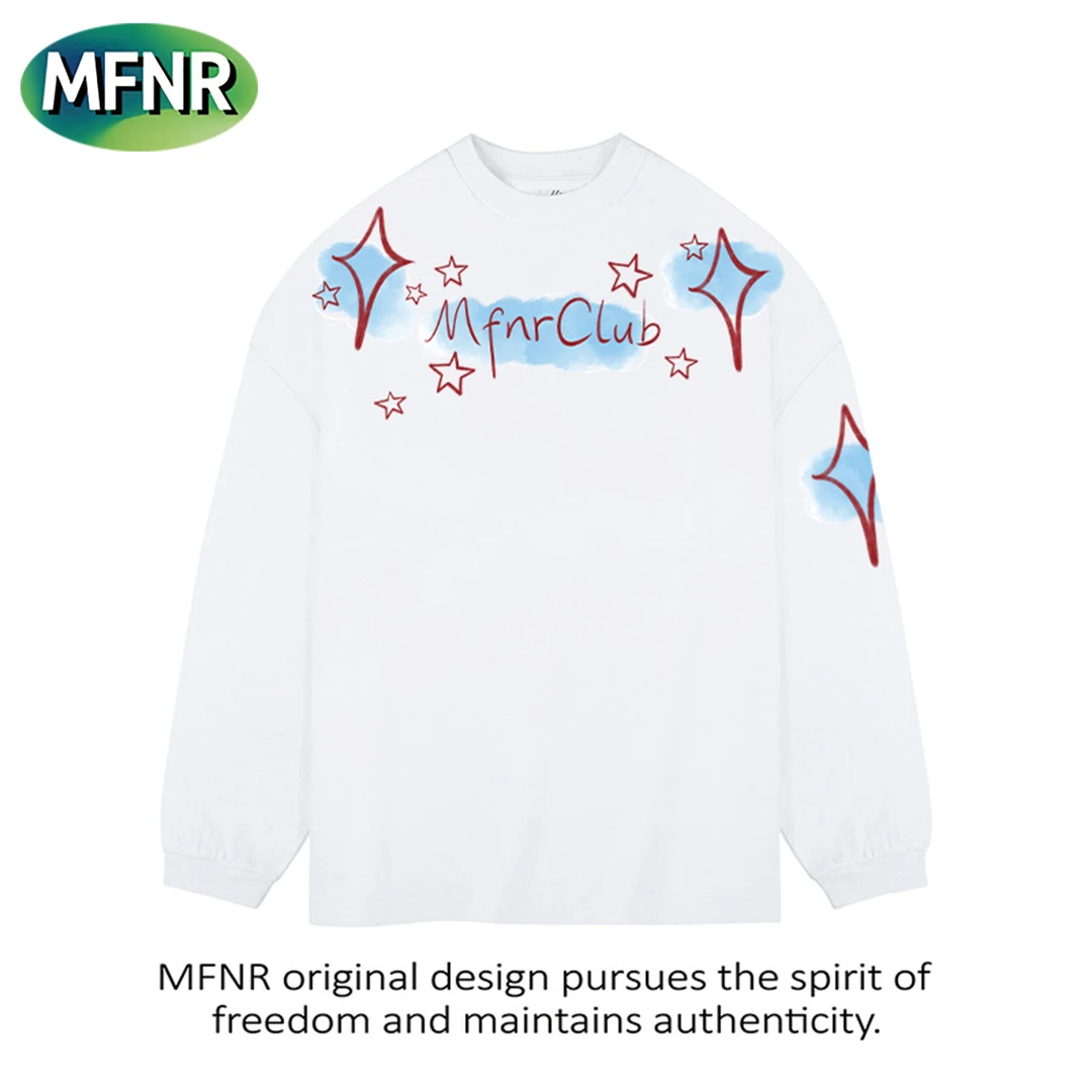 美式街头百搭设计感趣味印花长袖T恤男女秋季重磅纯棉打底上衣潮