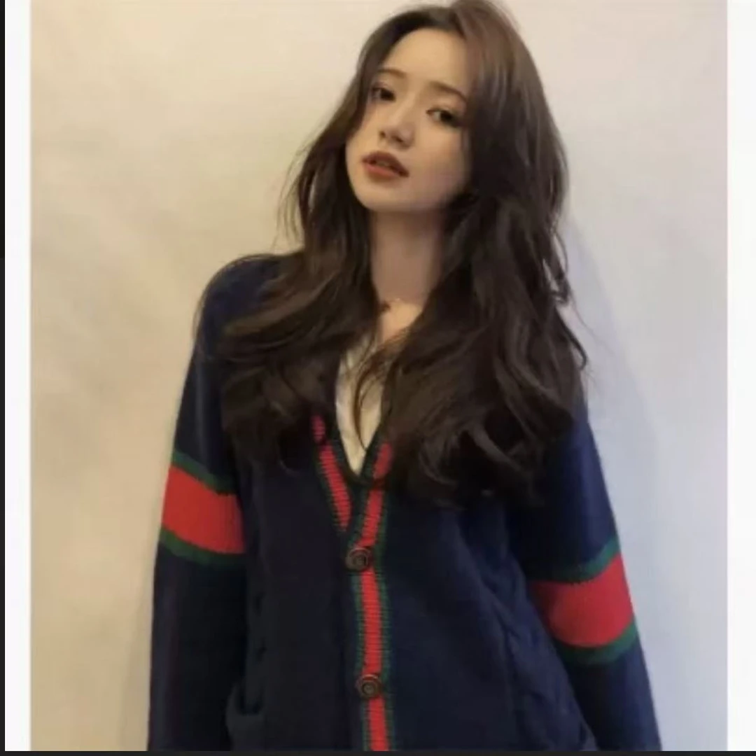 撞色领开衫//秋冬百搭时尚洋气显瘦气质针织开衫110616