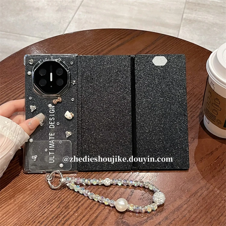 适用华为Mate XT非凡大师手机壳XTs三折叠透明镶钻KT猫链条保护壳