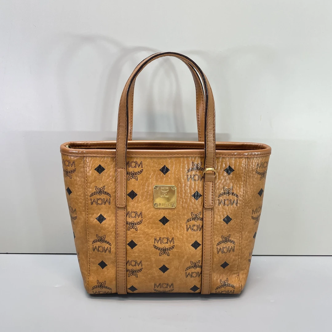 90新 MCM 媚姐/mcm干邑色小号菜篮子19*19*9cmG020601