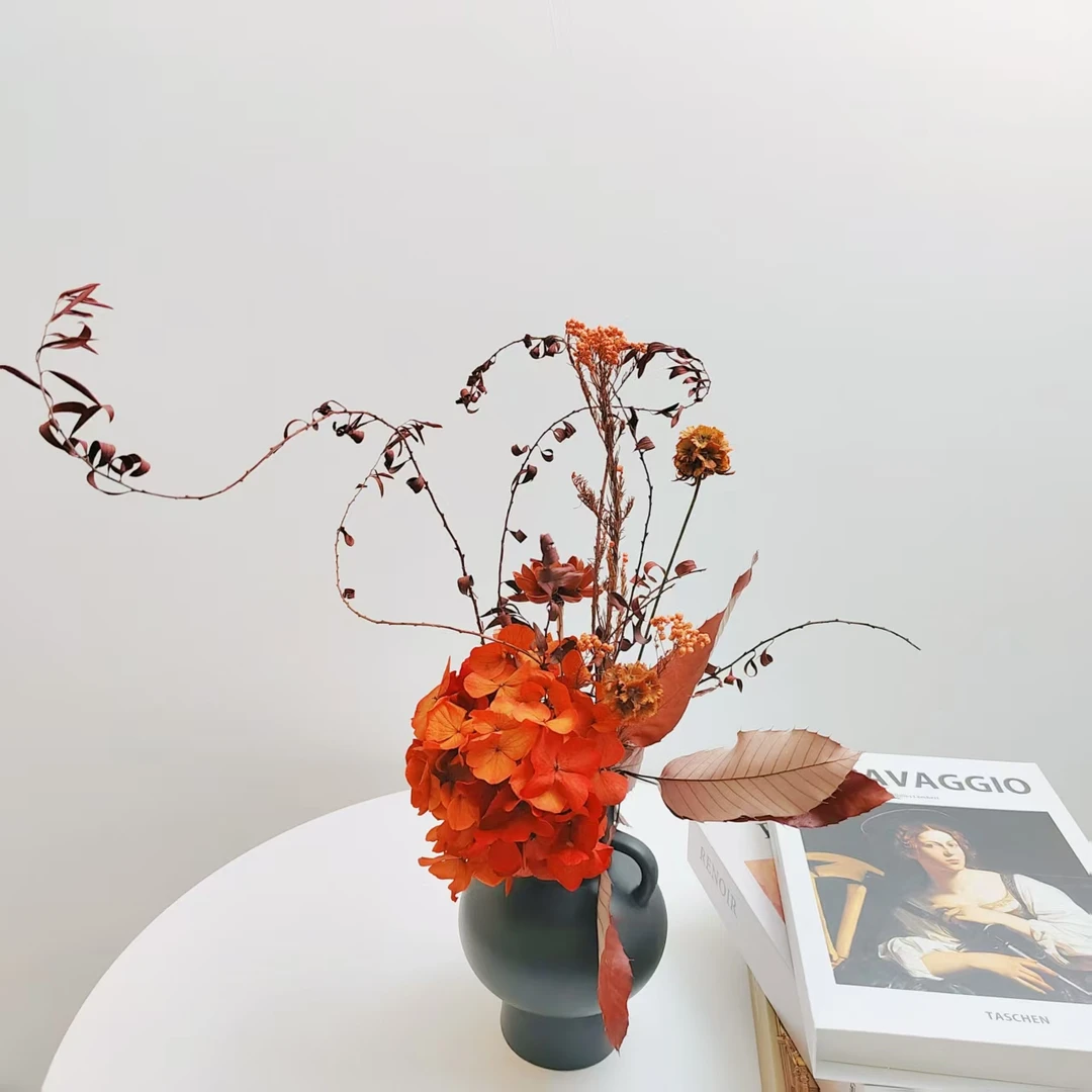 【双耳报福】圆桌精美陶瓷永生花假花花束摆件成品复古花束摆件