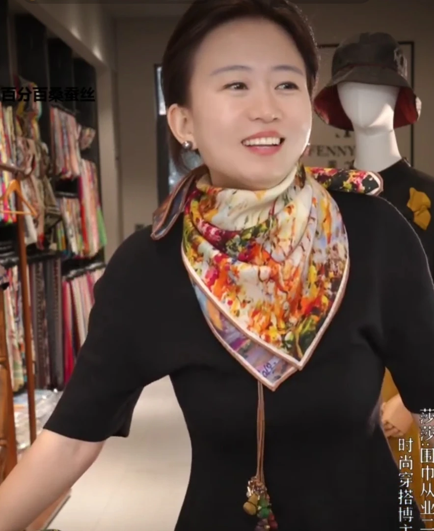 宫丽65cm桑蚕丝羊毛油画复古女士丝巾围巾防晒披肩真丝丝毛EX027