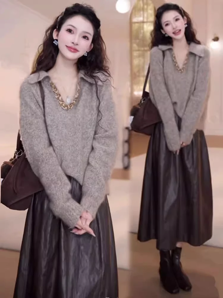 毛衣女2025秋季新款时髦洋气宽松显瘦V领轻熟风长袖针织打底衫潮