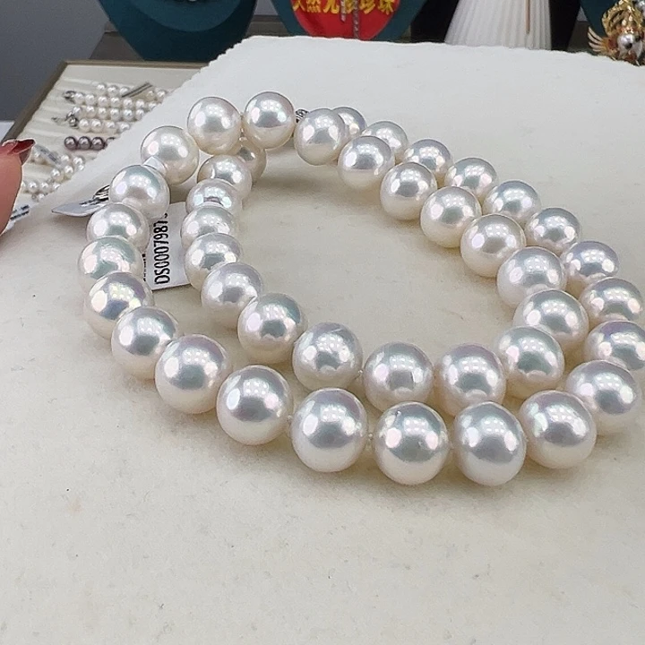 淡水珍珠银S925镶嵌颈饰10-11极光银蓝光高品