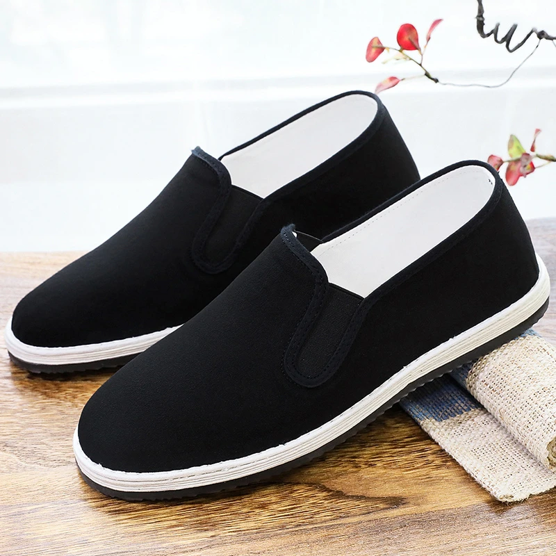 春季老北京布鞋男艾草透气爸爸鞋子千层底一脚蹬黑色大码开车单鞋