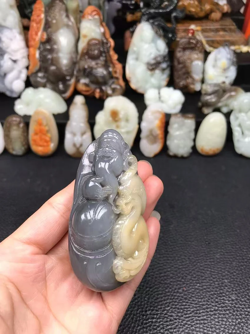 和田玉财神，帝王紫