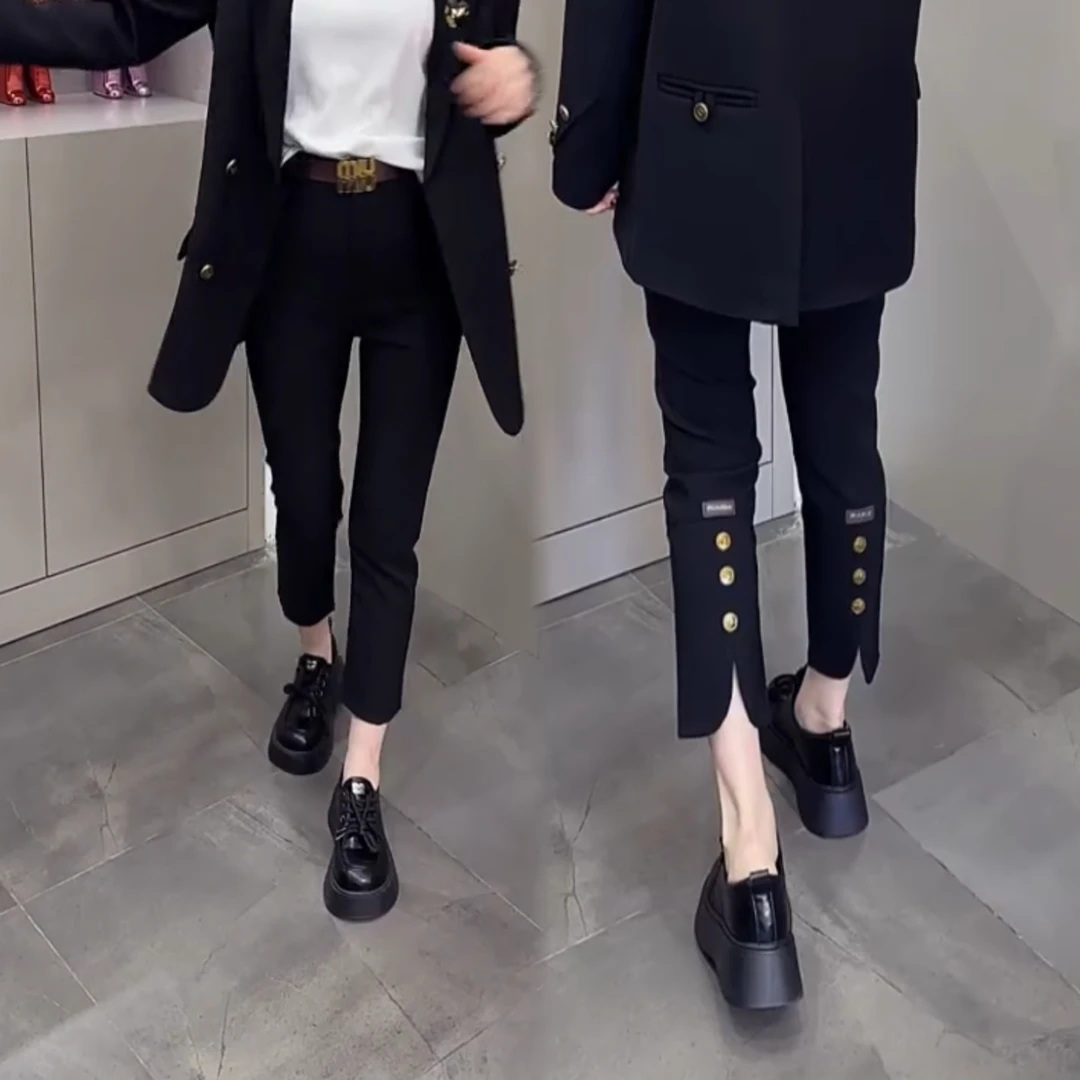 烟筒小直裤女秋冬新款显瘦百搭高腰小黑裤时尚小西裤洋气西装裤潮