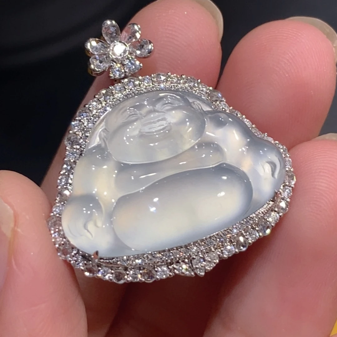 颈饰18K金镶嵌翡翠天然缅甸A货翡翠