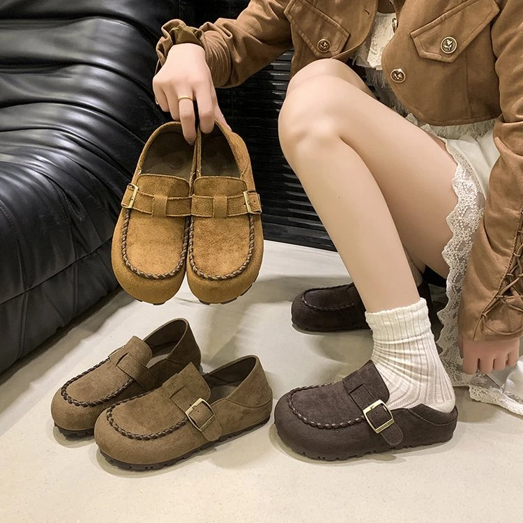 平底磨砂勃肯鞋女2025年秋季新款软底百搭休闲舒适一脚蹬懒人单鞋