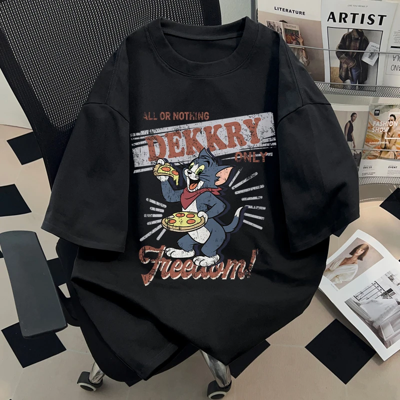 jtrt潮牌纯棉圆领短袖t恤男女2025新款夏季百搭创意宽松休闲上衣