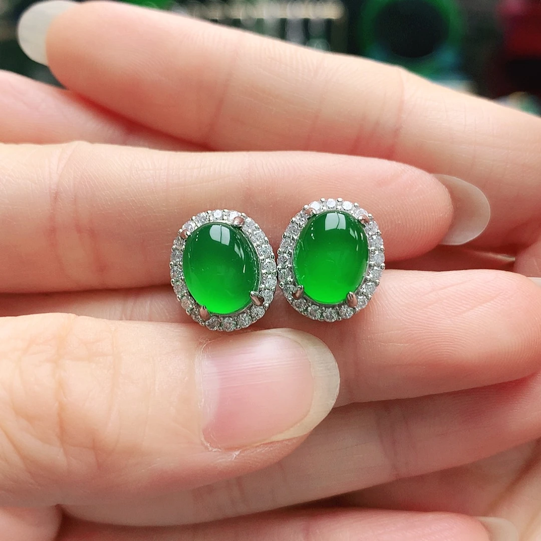 玛瑙/玉髓耳钉银S925镶嵌