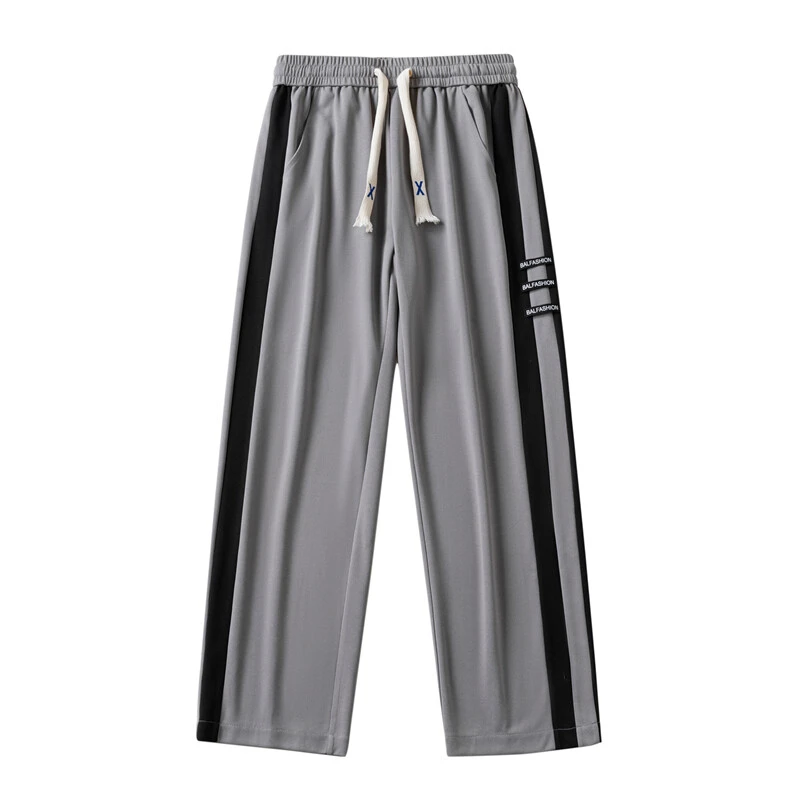 街头复古侧面条纹撞色运动裤宽松阔腿休闲百搭长裤直筒休闲休闲裤