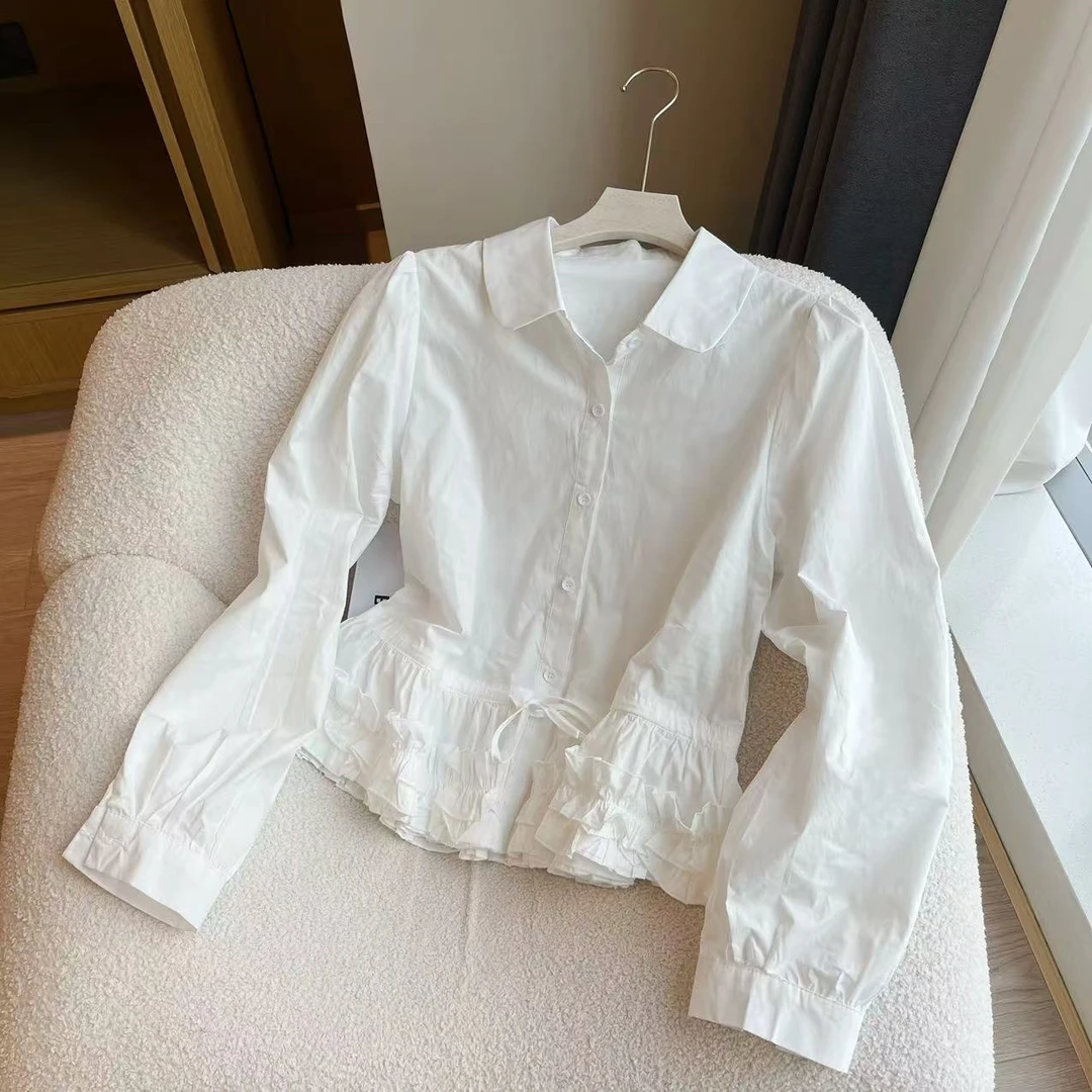 豆子推荐 621 春款蓬松花瓣下摆设计感衬衫百搭长袖衬衣