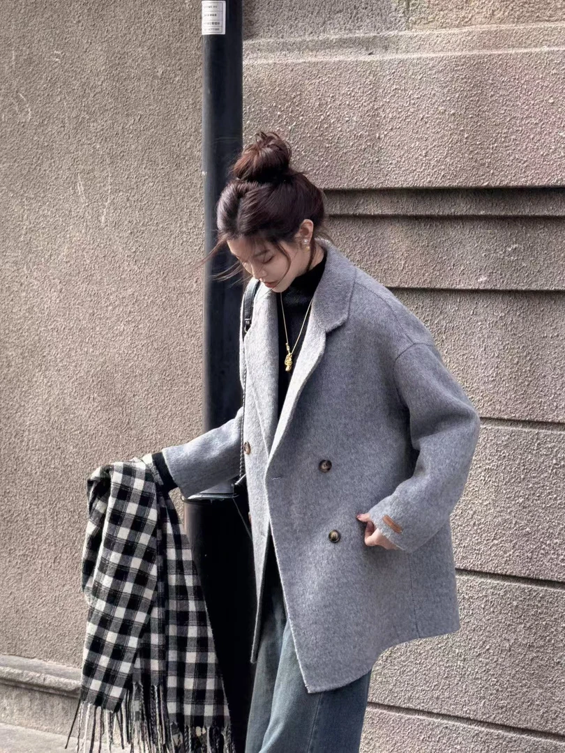 双面呢大衣短款外套气质时尚