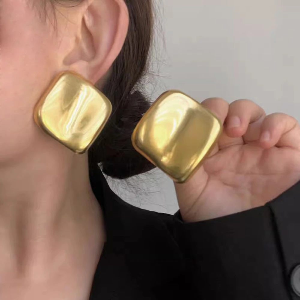 合金耳饰 欧美夸张不规则金色菱形方块耳环轻奢高级感复古耳钉