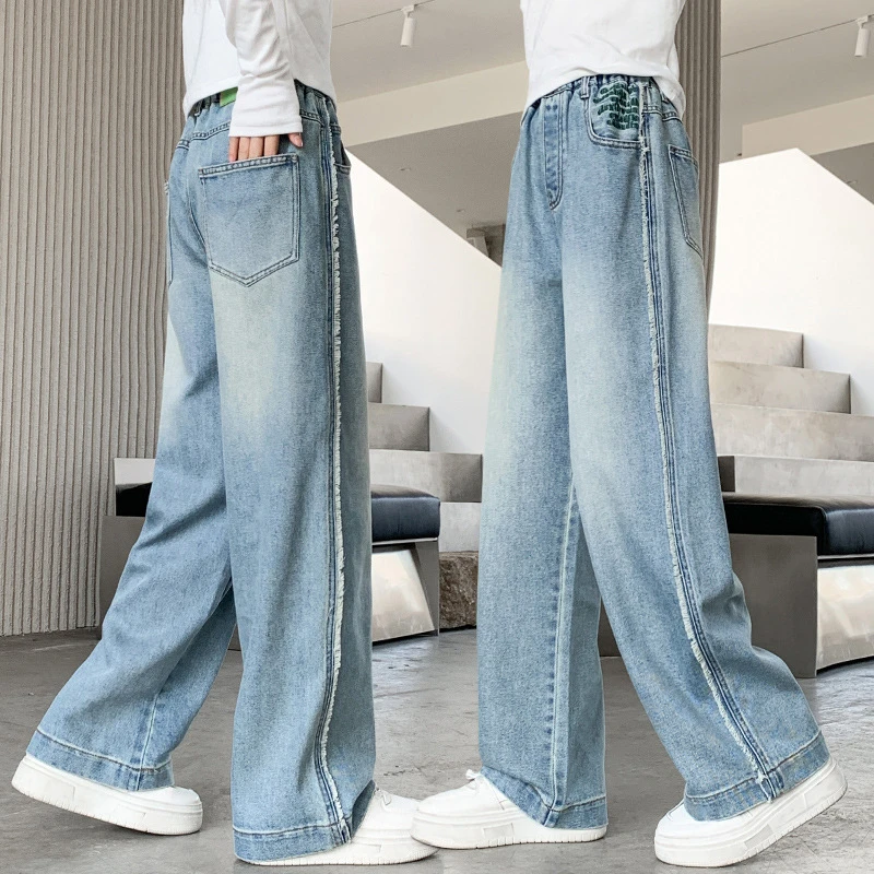 女孩牛仔裤2025新款百搭洋气春秋女童显瘦大童时尚休闲直筒阔腿裤