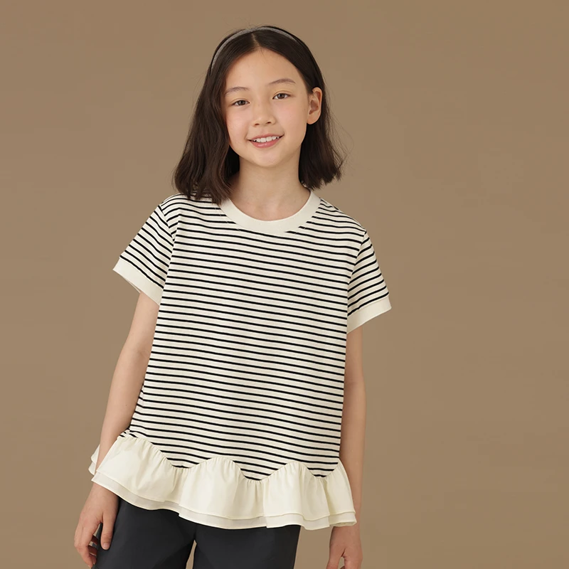 【银泰百货XH】哈齿童装圆领条纹T恤休闲宽松短袖上衣30ZZ2404101T