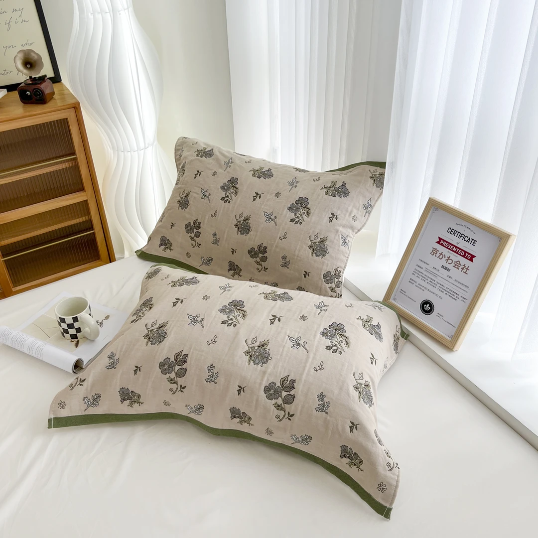【京かわ会社】 纯棉纱布枕巾一对装 复古花 52*75cm