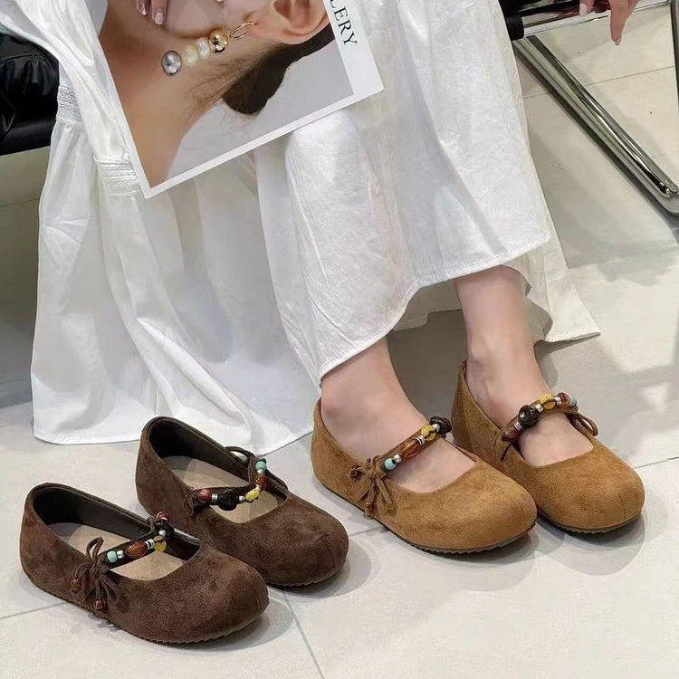 复古内增高勃肯单鞋女2025秋季新款法式绒面魔术贴圆头玛丽珍女鞋