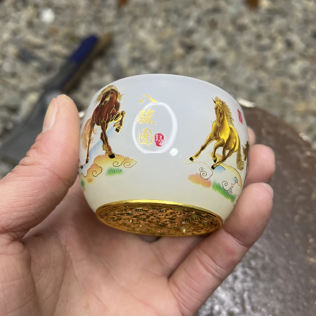 八骏图 白琉璃 主人杯陶瓷传统手工制作.匠心传承