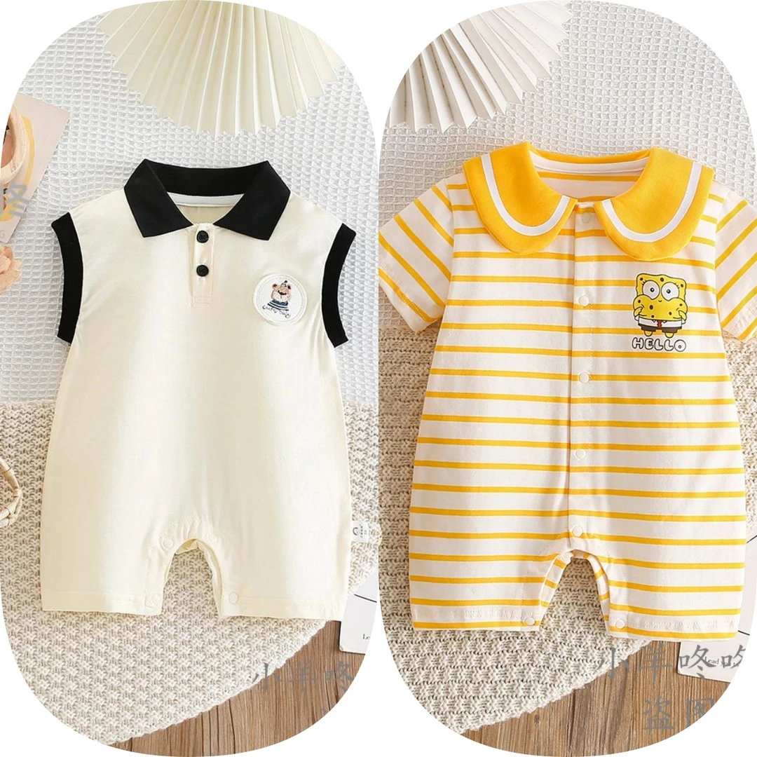 【到手2件】新款夏季婴幼儿薄款无袖洋气夏装翻领连体衣哈衣