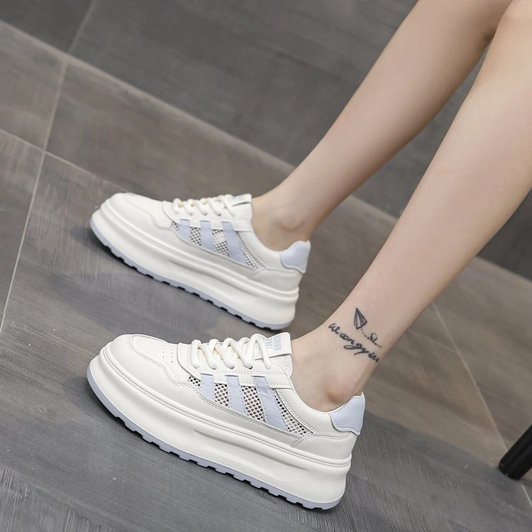 厚底网面透气小白鞋女2025夏季爆款百搭增高休闲板鞋527