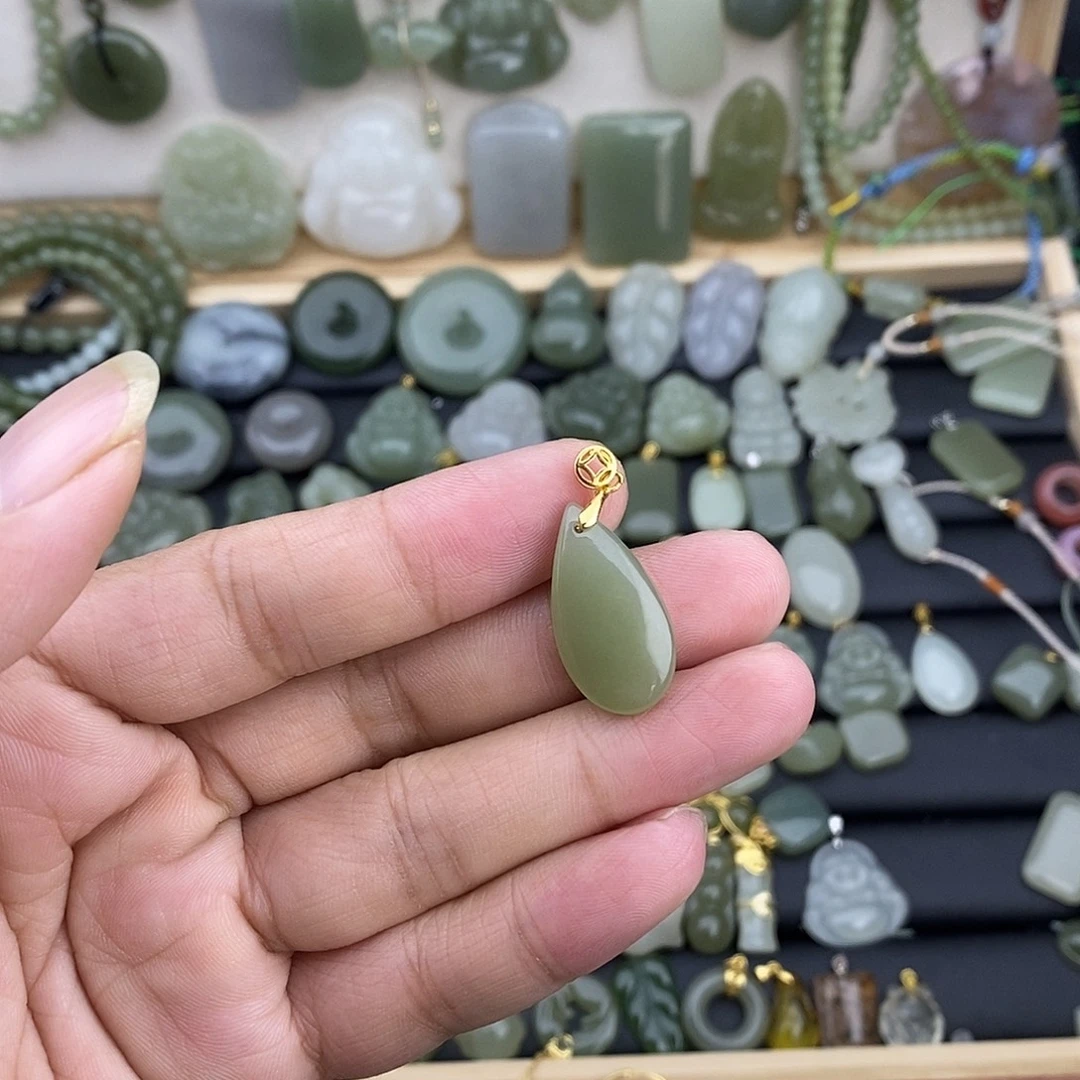 和田玉银S925镶嵌吊坠(不含链)