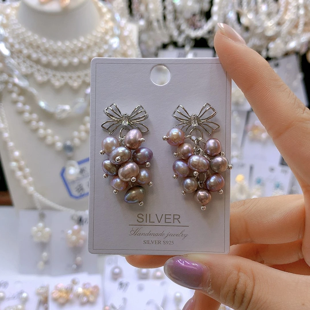 银S925镶嵌耳饰淡水珍珠