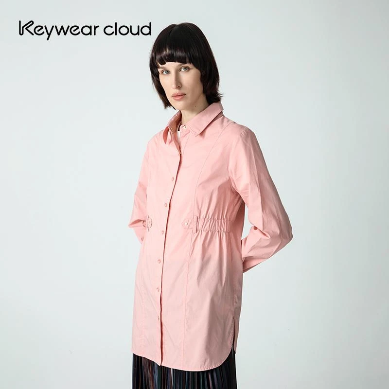 Keywearcloud奇威秋季随和低调系挺括随性中长款宽松棉质衬衫衬衣