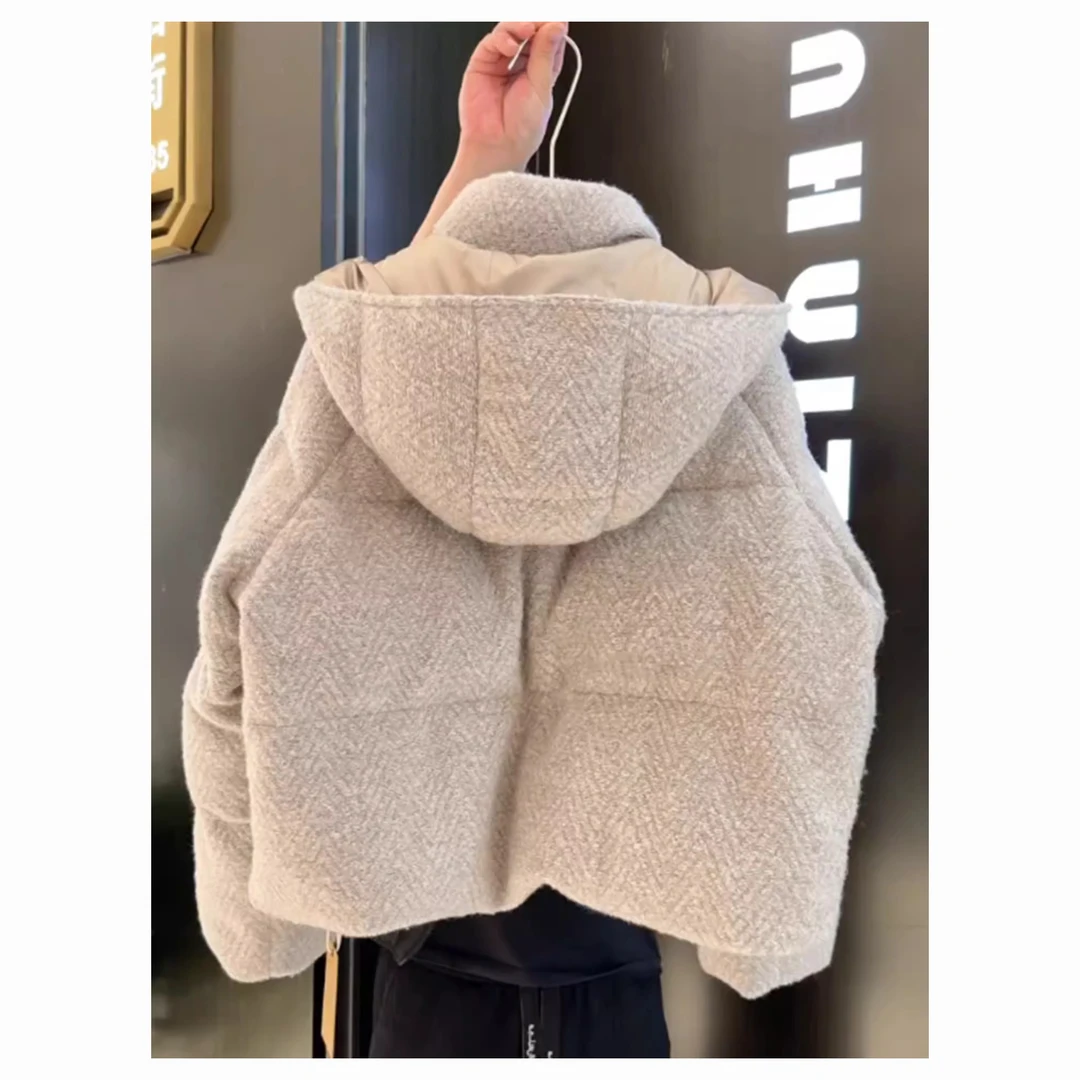 巨好看韩系短款连帽杏色棉服女款2025新款冬季小个子高级感厚外套