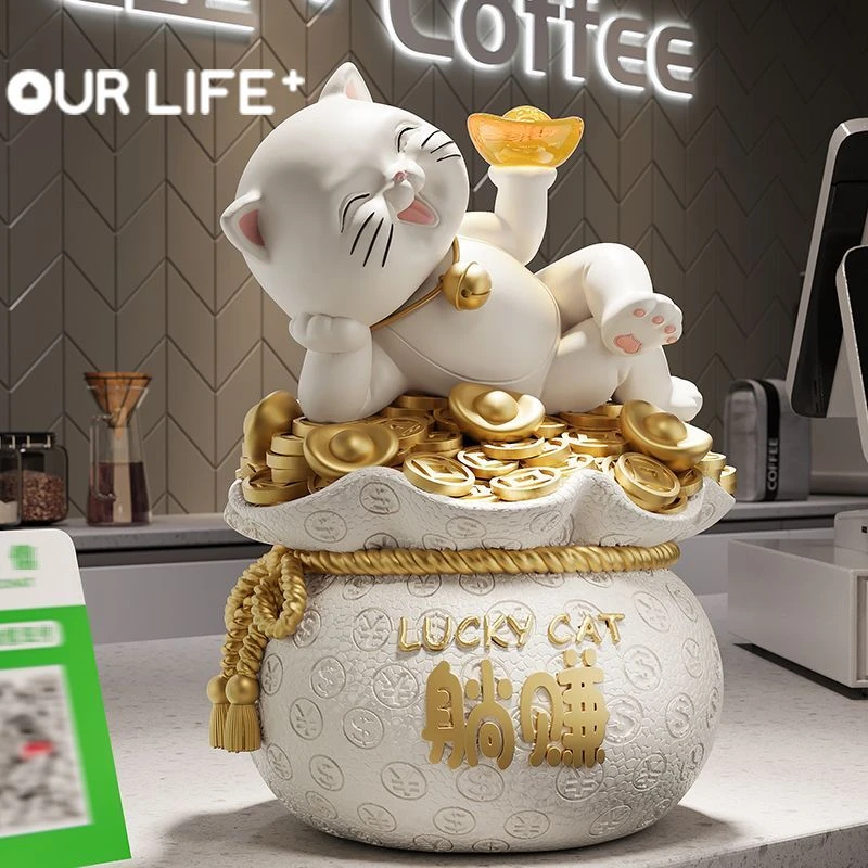 躺赚招财猫摆件福袋存钱罐送朋友店铺公司前台装饰开业礼物