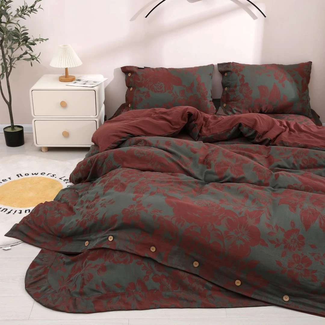 【炫花绿三件套】中古老钱风浮雕设计款亲肤柔软床品床单枕套