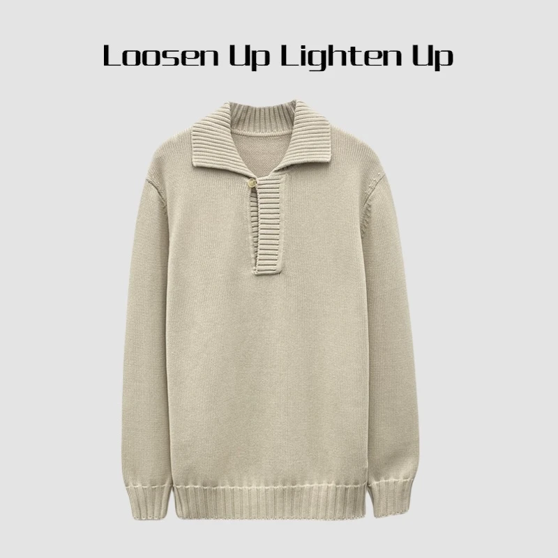 Loosen Up【粗线翻领毛衣】法式慵懒风高克重宽松百搭套衫针织毛衣