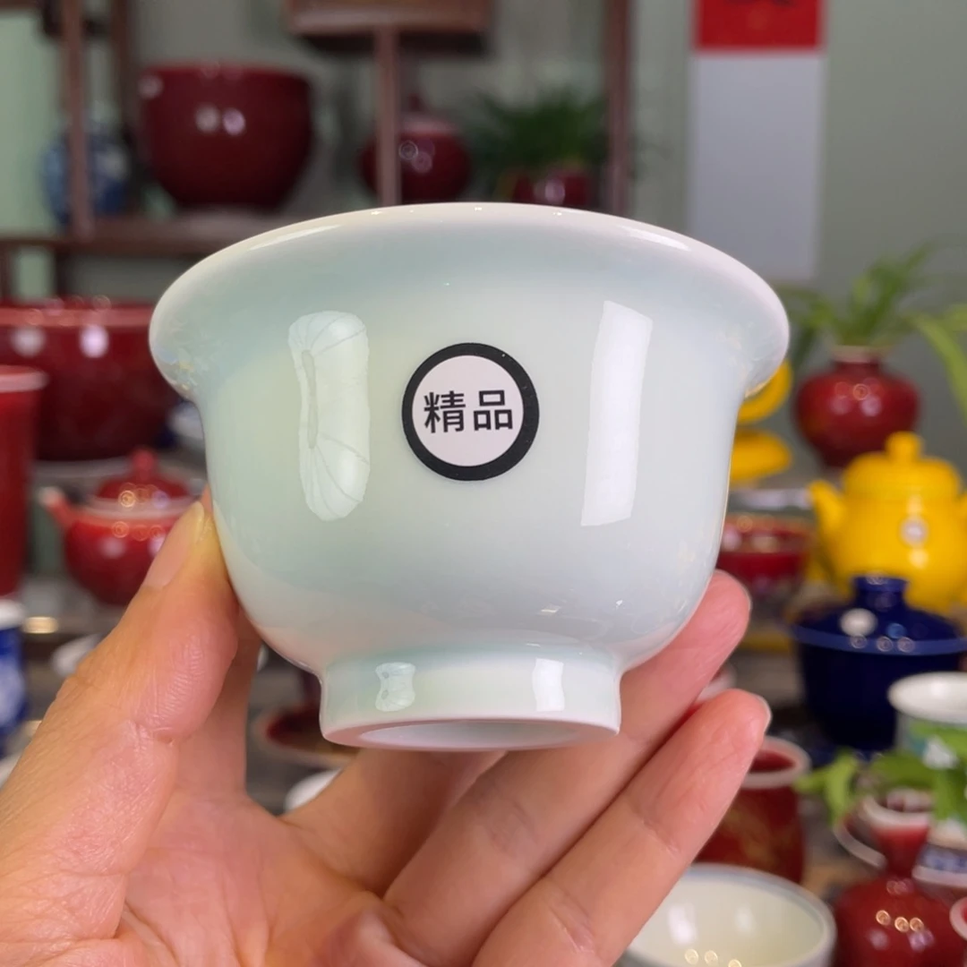 清欢雅玩原矿影青精品小压手杯