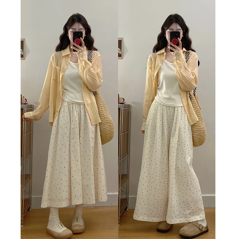 大码女装2025春夏新款宽松衬衫打底背心阔腿裤半身裙气质休闲穿搭