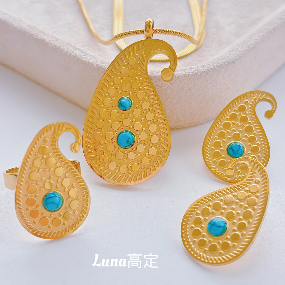 铜合金合成锆石项链 Luna定制0697民族风腰果花质感双层项链四件