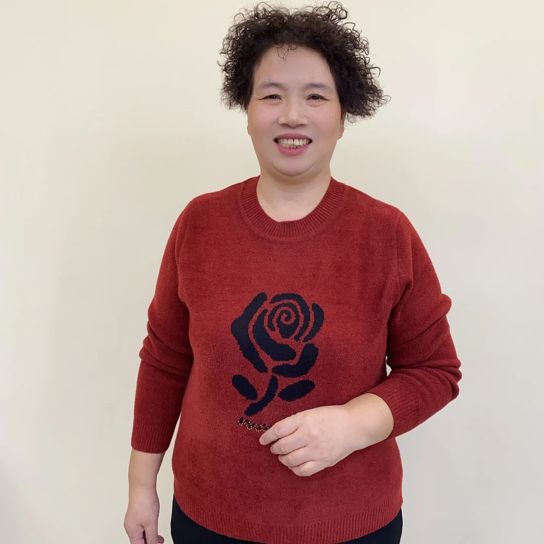 秋冬季毛衣中老年妈妈装圆领玫瑰花碎花厚款中老年女装衫时尚628
