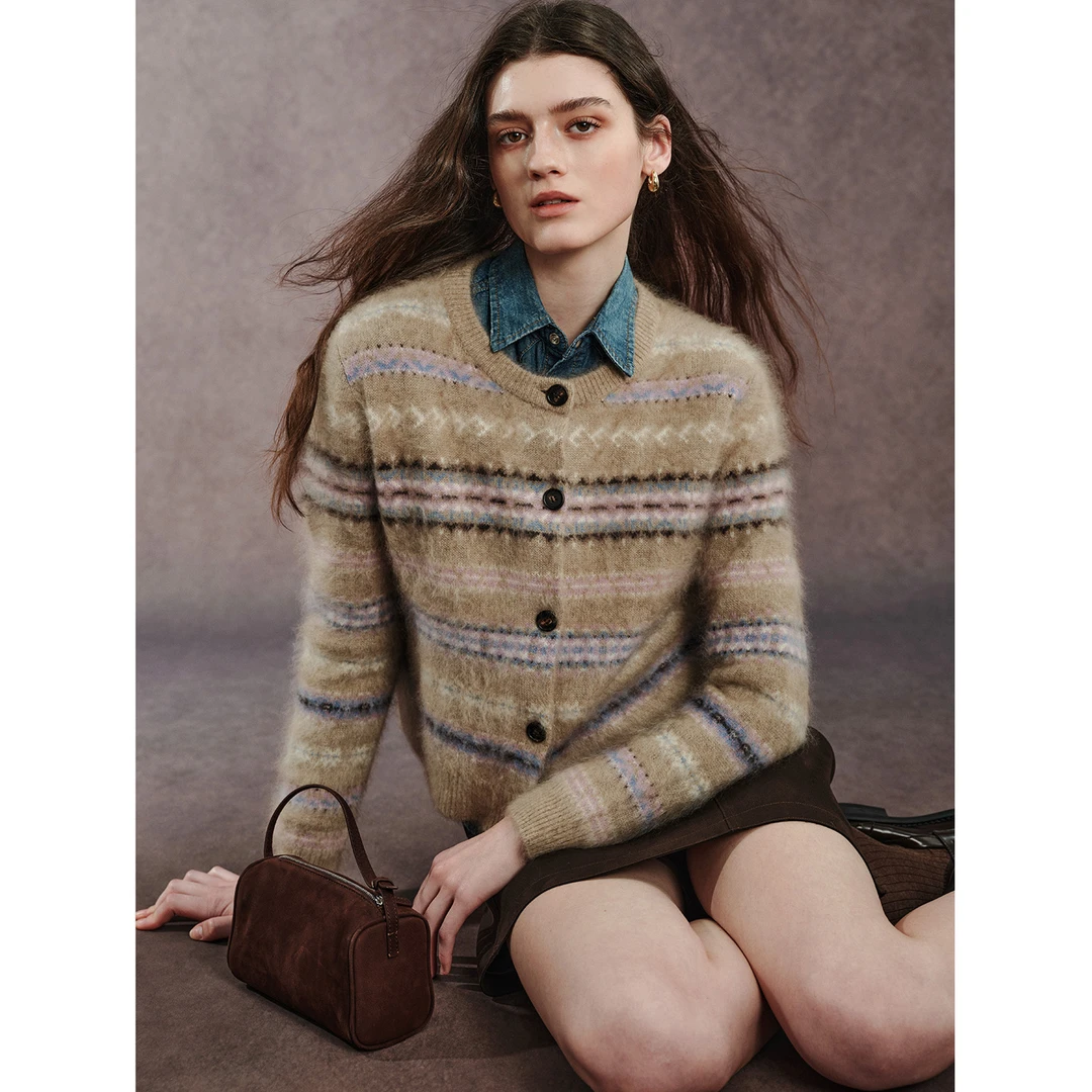 小岛微风“冬日费尔岛”康赛妮羊绒重工提花针织开衫毛衣M54KS0282