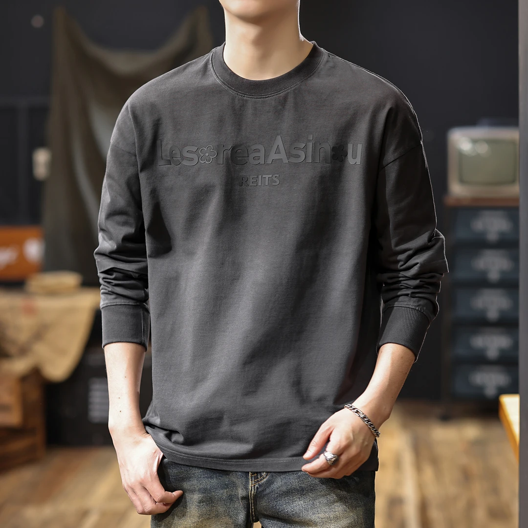 MR.MUDI/穆迪先生美式复古水洗渐变长袖T恤男秋季新款潮牌宽松