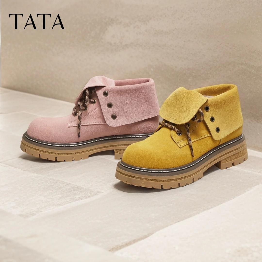 【琥珀流光】TATA/他她2025冬百搭女复古工装靴时尚短靴新CG601DD5