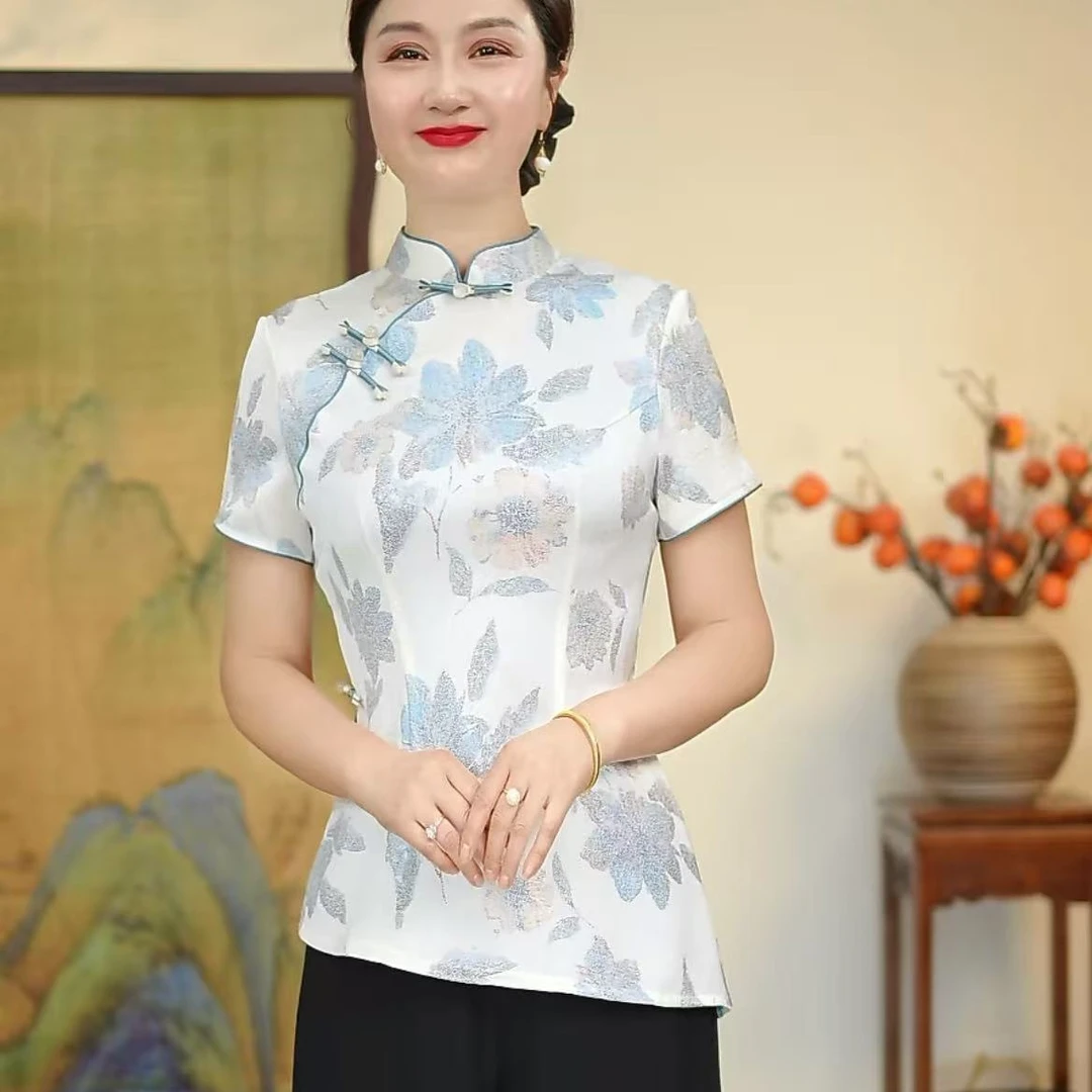 瓷萱【凌霄】夏季新款改良旗袍上衣国风旗袍女中式复古盘扣显瘦短袖
