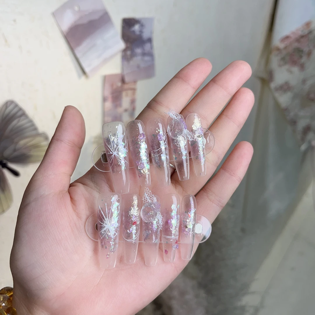 【极光】纯手工穿戴甲 爆闪晕染冰透氛围感高级高级轻奢