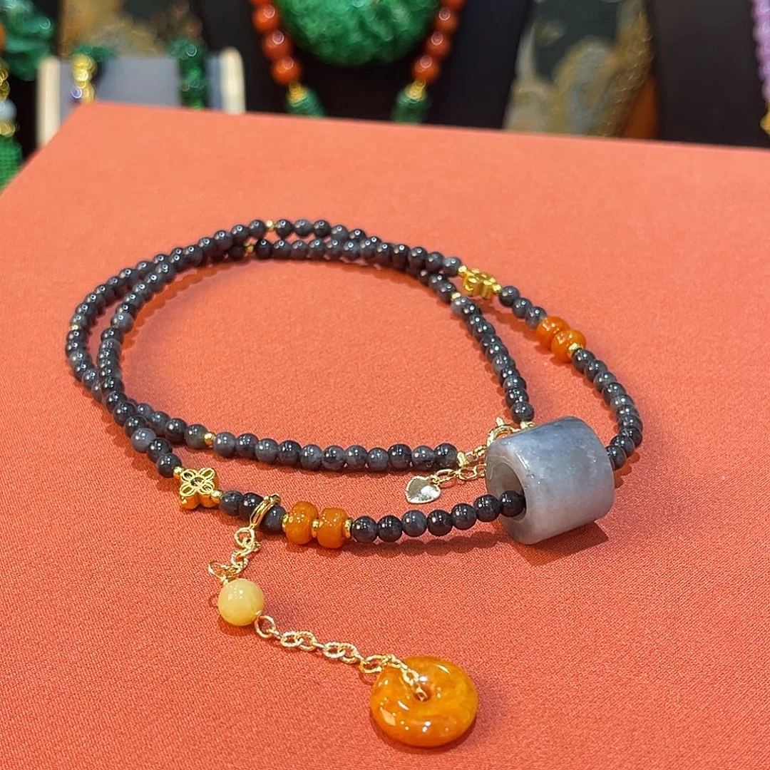 翡翠未镶嵌项链乌鸡路路通