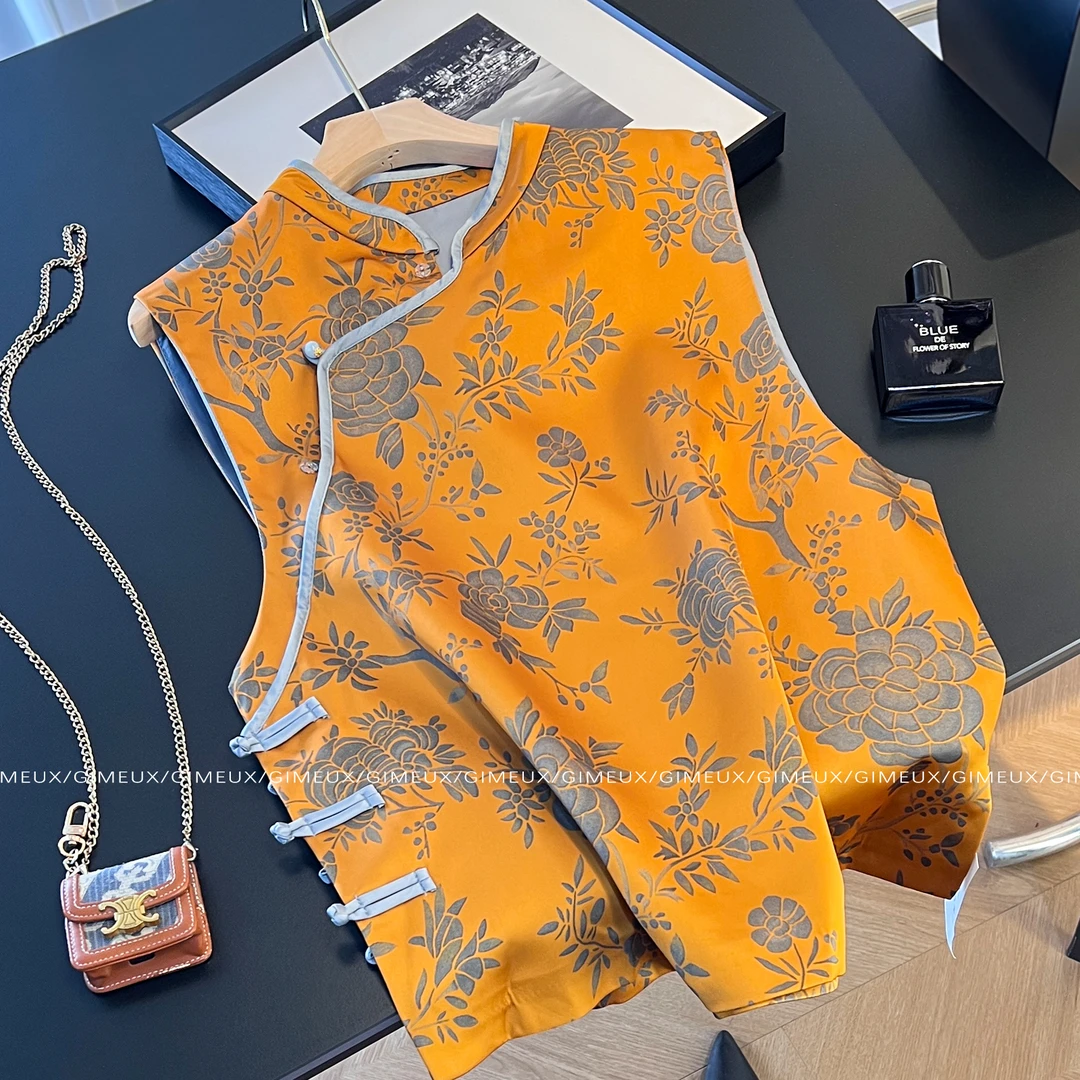 新中式国风提花斜襟马甲女2025新款初秋高级感气质无袖坎肩背心