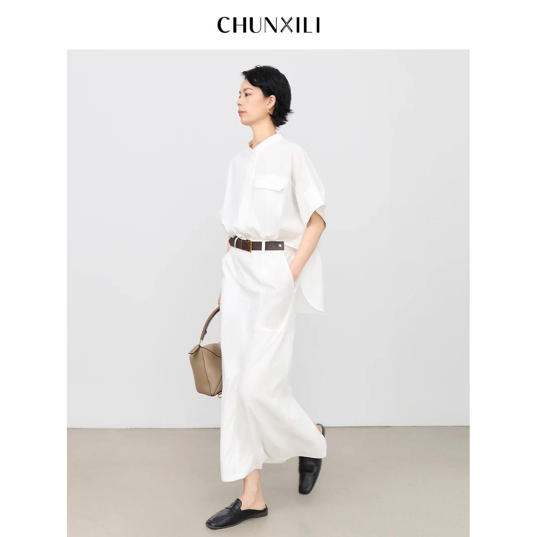 CHUNXILI/春熙里 夏季立领极简风短袖连衣裙D03L52040