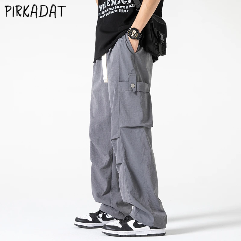 Pirkadat秋季新款纯色工装裤男美式简约潮流宽松透气直筒百搭长裤