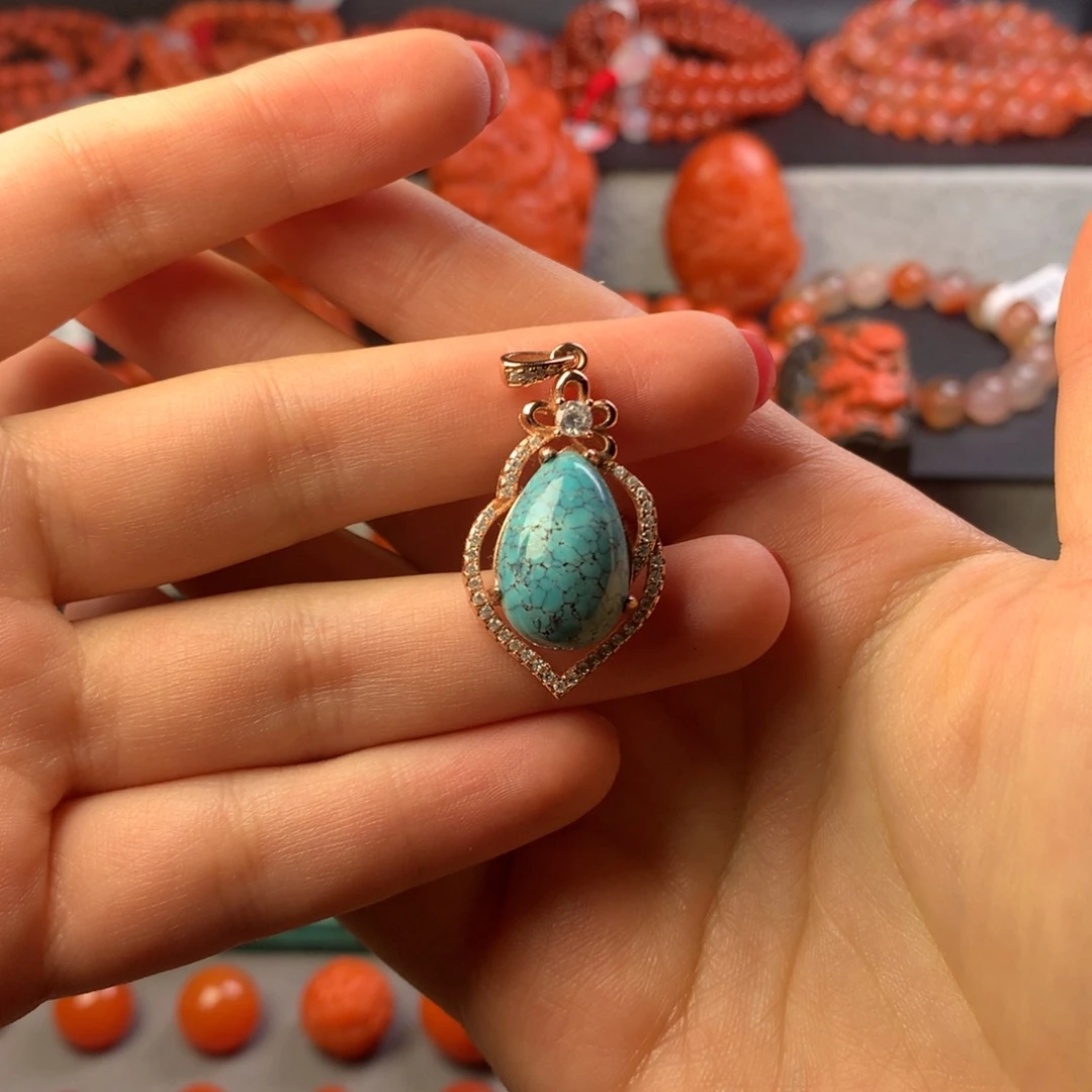 绿松石银S925镶嵌吊坠