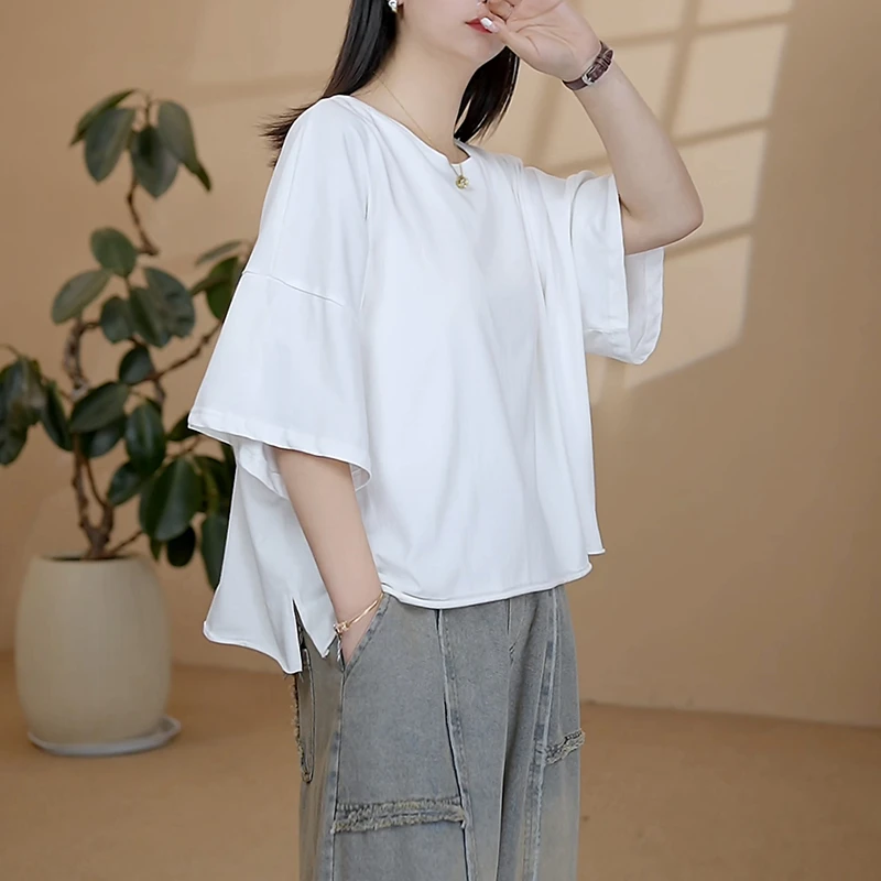 百搭体恤夏季宽松宽松圆领韩版休闲白色复古简约纯色6060
