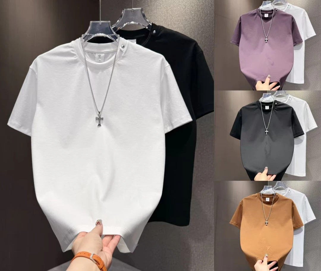 新款纯色简约时尚百搭圆领短袖2025夏季男士轻奢T恤衫62092