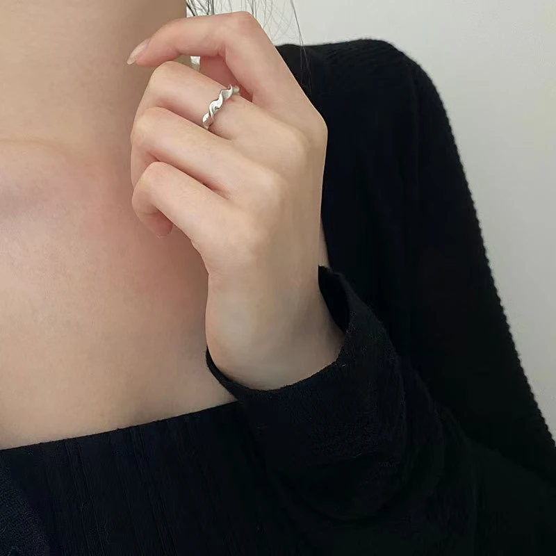 925银戒指 8-16港码.波浪曲线开口戒指简约百搭叠戴ins风小众时尚